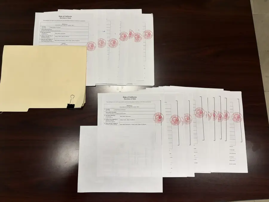 California Secretary of State apostille certificates signed by Brent Mario Hernandez