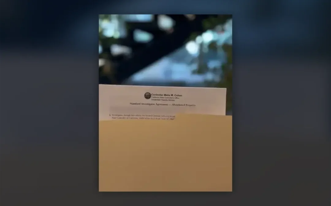California unclaimed property claim notarized, names blurred