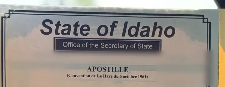 Apostille certificate issued by another state on an out-of-state birth certificate, personal details blurred